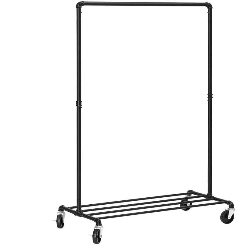 foto del prodotto songmics appendiabiti in stile industriale di tubo con rotelle, carico massimo 90kg, barra singola per appendere abbigliamento, struttura in