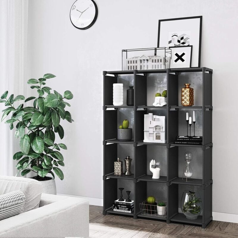 foto del prodotto songmics armadietto modulare a 12 cubi, scaffale portaoggetti, libreria per decorazioni, cornici per foto, organizzatore per studio, ufficio,