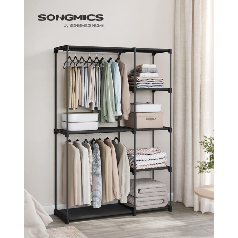 foto del prodotto songmics armadio aperto, guardaroba autoportante scaffale verticale, appendiabiti con barre appendiabiti, spogliatoio, camera da letto, 43 x 124 x