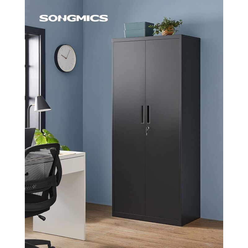 foto del prodotto songmics armadio in metallo, armadietto multiuso, con 5 ripiani, 40 x 80 x 180 cm, anta doppia e chiusura, mobiletto per strumenti, per garage