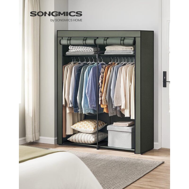 foto del prodotto songmics armadio in tessuto, armadio portatile con aste, appendiabiti, pieghevole, ripostiglio, per camera da letto, studio, 140 x 43 x 174 cm,