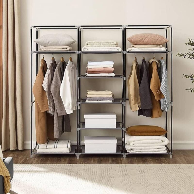 foto del prodotto songmics armadio in tessuto, guardaroba pieghevole con barra di sospensione, appendiabiti, scaffale per borse, giocattoli, scarpe, soggiorno,