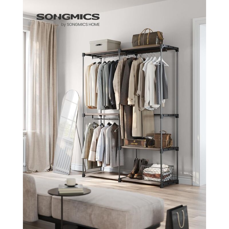foto del prodotto songmics armadio portatile, guardaroba autoporante, portabiti con ripiani, binnari appendiabiti, organizzatore, per guardaroba, camera da letto,
