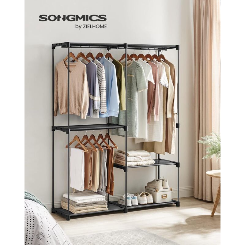 foto del prodotto songmics armadio portatile, guardaroba autoporante, portabiti con ripiani, binnari appendiabiti, organizzatore, per guardaroba, camera da letto,