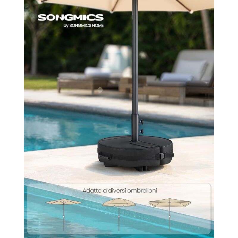 foto del prodotto songmics base per ombrellone, supporto per ombrellone, riempibile con sabbia, porta ombrellone per ombrelloni da 1,5 a 3 m, con 3 anelli riduttori,
