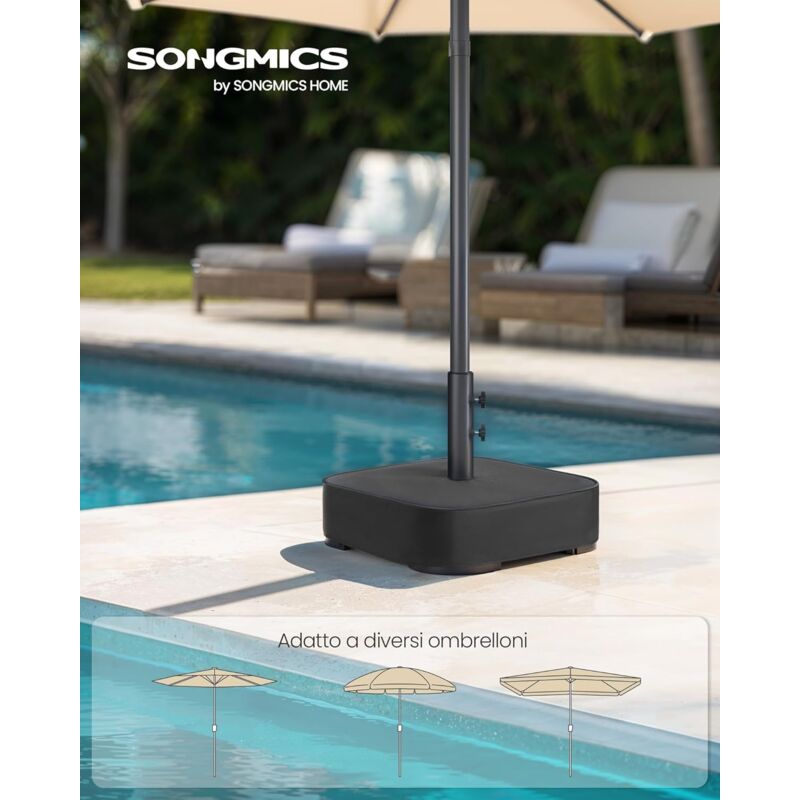 foto del prodotto songmics base per ombrellone, supporto per ombrellone, riempibile con sabbia, porta ombrellone per ombrelloni da 1,5 a 3 m, con 3 anelli riduttori,