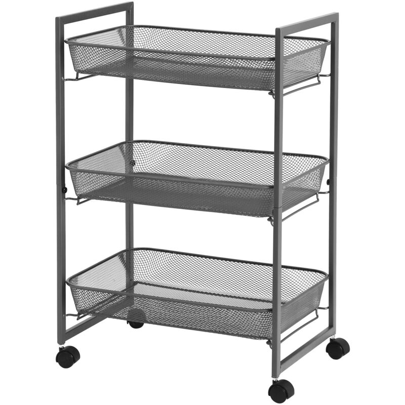 foto del prodotto songmics carrello a 3 ripiani, carrello da cucina e bagno con cesti in filo metallico, salvaspazio, assemblaggio semplice, ufficio, soggiorno, grigio