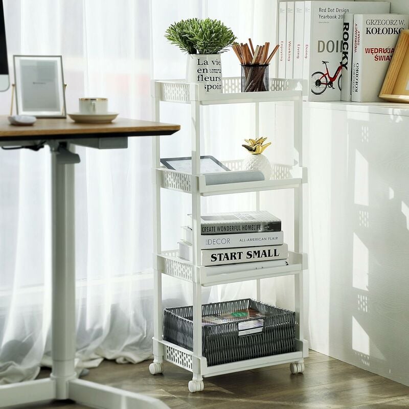 foto del prodotto songmics carrello con rotelle, scaffale a 4 ripiani per cucina e bagno, altezza di 86 cm, bianco