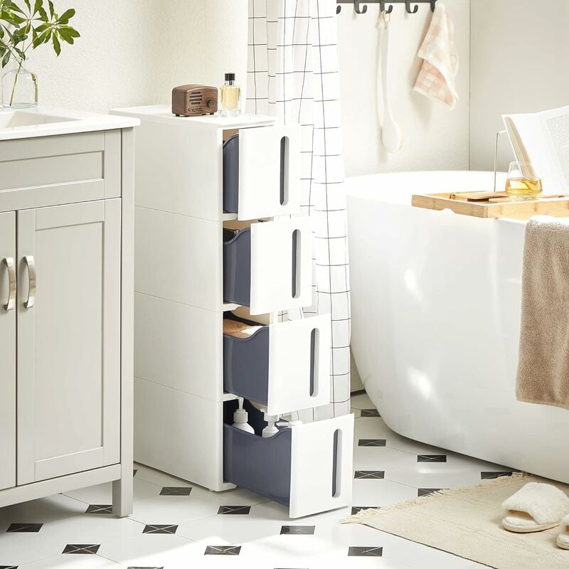 foto del prodotto songmics carrello mobile, scaffale portaoggetti stretto con 4 cassetti, carrello da bagno, organizzatore per cucina con rotelle rimovibili, pp,