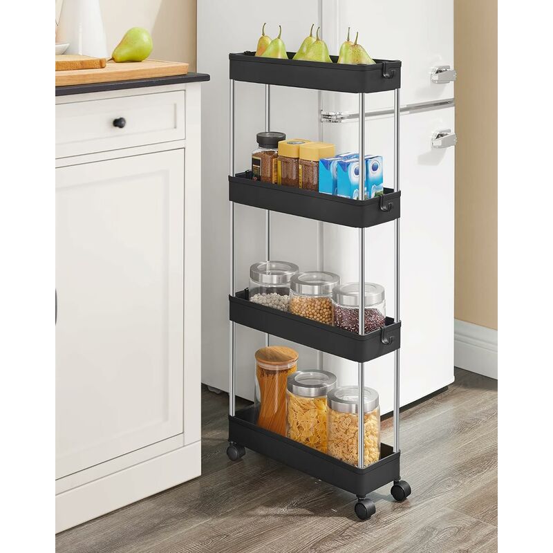 foto del prodotto songmics carrello portaoggetti a 4 ripiani, scaffale di plastica, organizzatore salvaspazio per spazio piccolo, cucina bagno ufficio, 40 x 12,5 x
