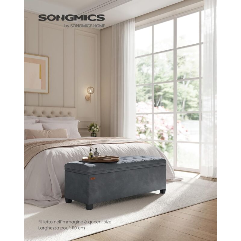 foto del prodotto songmics cassapanca, pouf contenitore, poggiapiedi 40 x 110 x 40 cm, ottomano con gambe in legno, regge fino a 300 kg, per soggiorno, camera da
