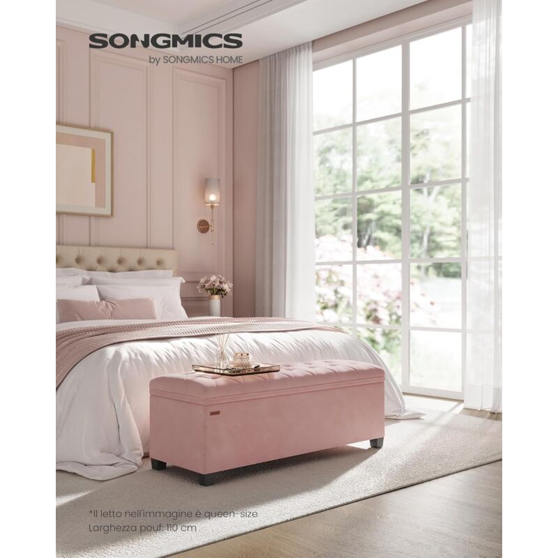 foto del prodotto songmics cassapanca, pouf contenitore, poggiapiedi 40 x 110 x 40 cm, ottomano con gambe in legno, regge fino a 300 kg, per soggiorno, camera da