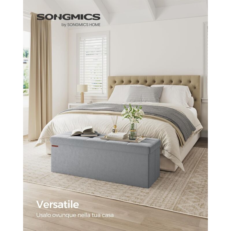 foto del prodotto songmics cassapanca, pouf contenitore, poggiapiedi pieghevole da 38 x 110 x 38 cm, ottomano, regge fino a 300 kg, per soggiorno, camera da letto,