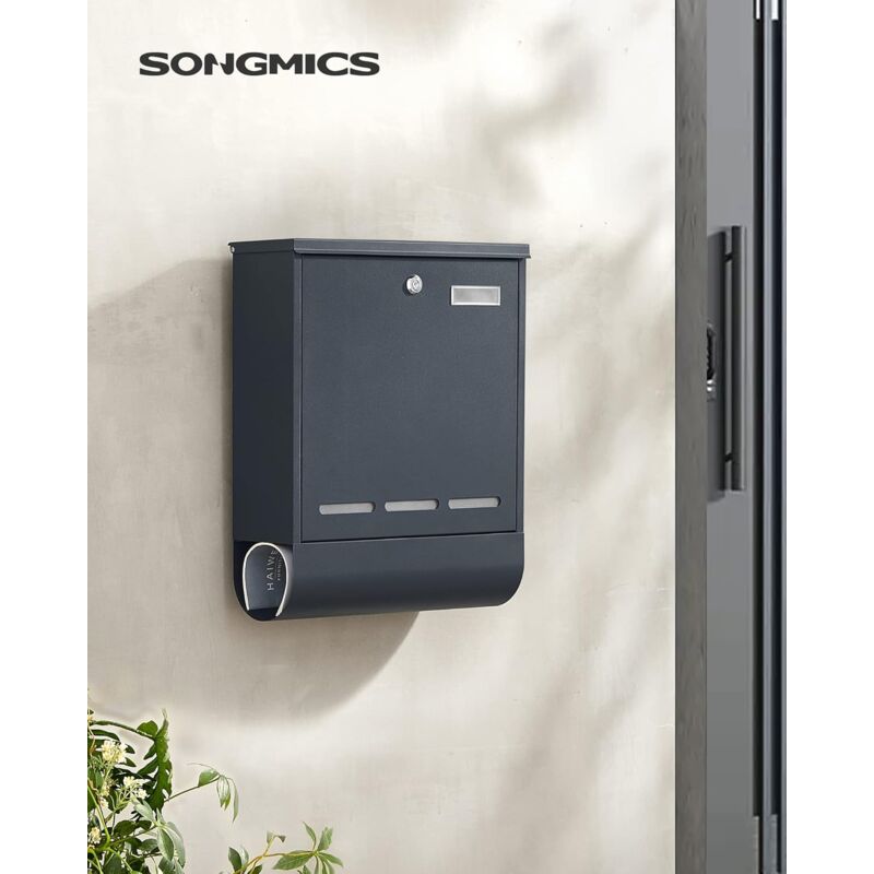 foto del prodotto songmics cassetta postale da esterno, cassetta della posta da parete, con 4 chiavi, adesivi no junk mail, scomparto porta giornali, finestre,