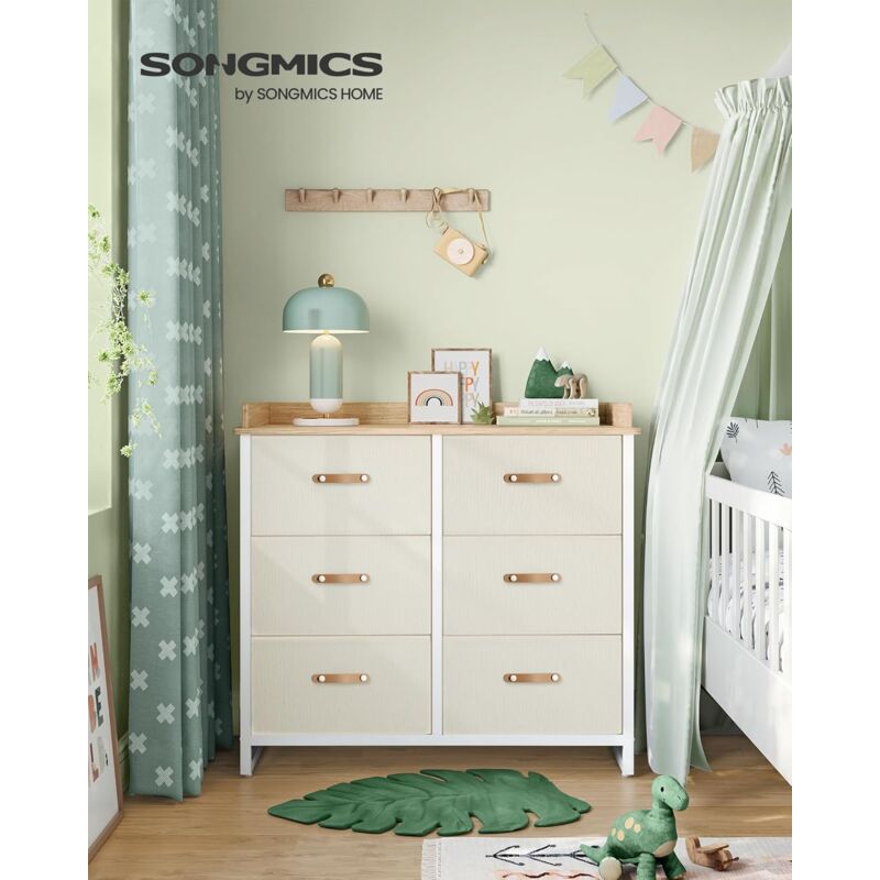 foto del prodotto songmics cassettiera camera da letto per bambini, com a 6 cassetti per cameretta, piano fasciatoio resistente all acqua, mobile, mobiletto per