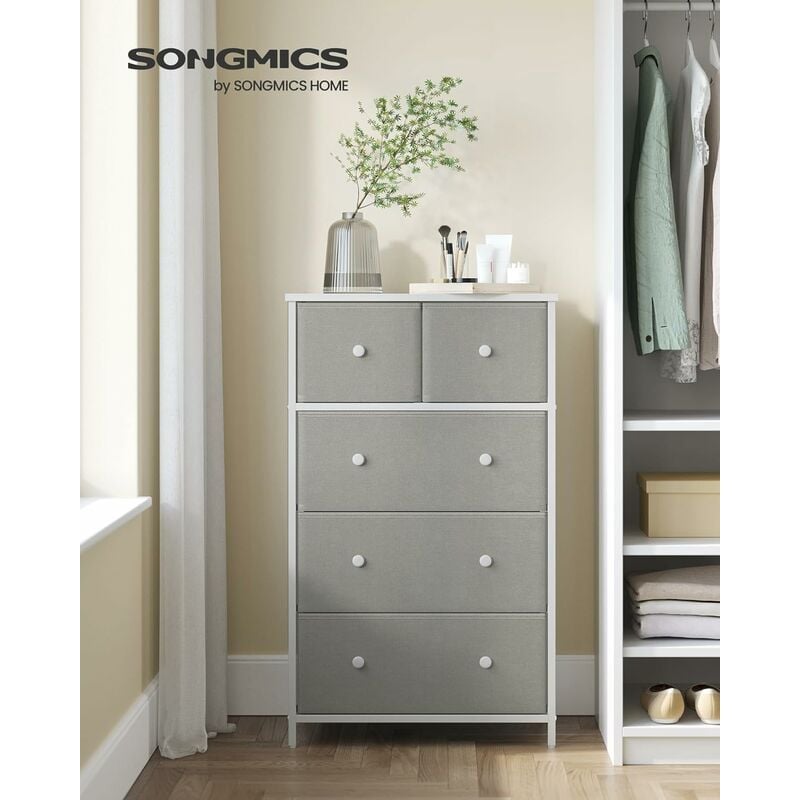 foto del prodotto songmics cassettiera, mobiletto con 5 cassetti in tessuto, piano e fronte in truciolato, credenza, camera da letto soggiorno ingresso cameretta,