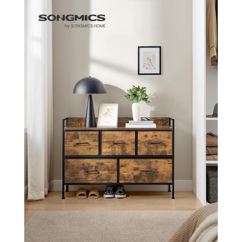 foto del prodotto songmics cassettiera per camera da letto, 5 cassetti in tessuto con maniglie, mobiletto portaoggetti, per soggiorno, corridoio, struttura in
