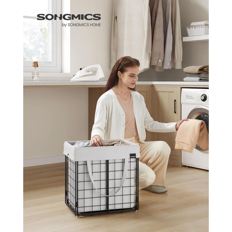 foto del prodotto songmics cesta portabiancheria 50l, cesto biancheria pieghevole, sacco rimovibile e lavabile, struttura in filo metallico, per camera da letto bagno