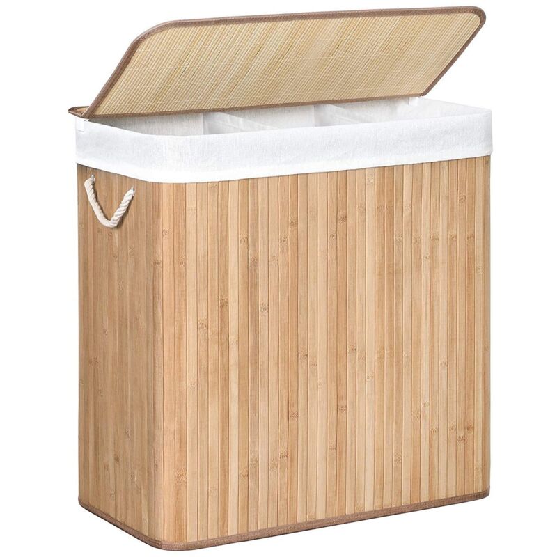 foto del prodotto songmics cesto per biancheria in bamb con 3 scomparti, coperchio e maniglie, 150l l60 x h61,5 cm