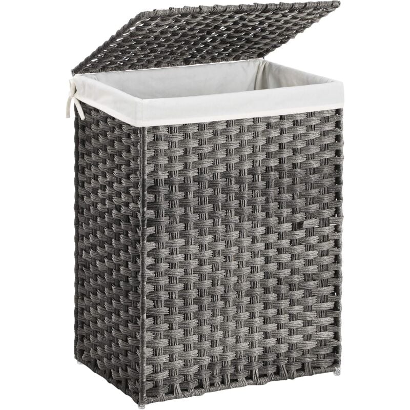 foto del prodotto songmics cesto porta biancheria intrecciata a mano 90 litri, cesta in rattan sintetico pieghevole con coperchio e manici per vestiti differenziati,