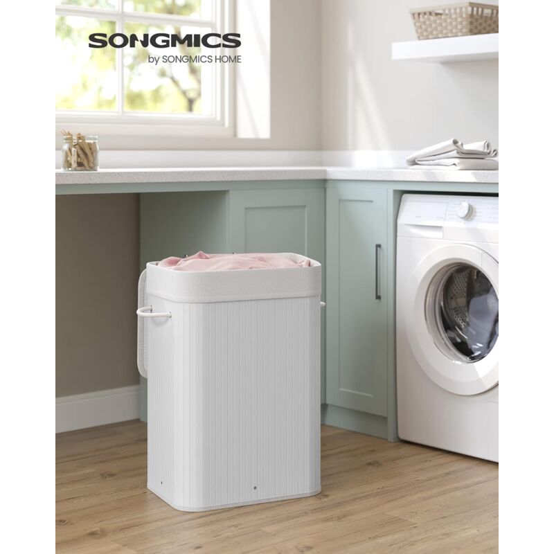 foto del prodotto songmics cesto portabiancheria con coperchio, 72l, pieghevole, con borsa rimovibile lavabile, maniglie, per lavanderia, camera da letto, bianco