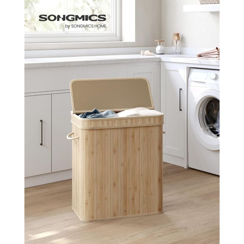 foto del prodotto songmics cesto portabiancheria con coperchio, per biancheria sporca in bamb con maniglie, sacco rimovibile lavabile in lavatrice, 100 l,