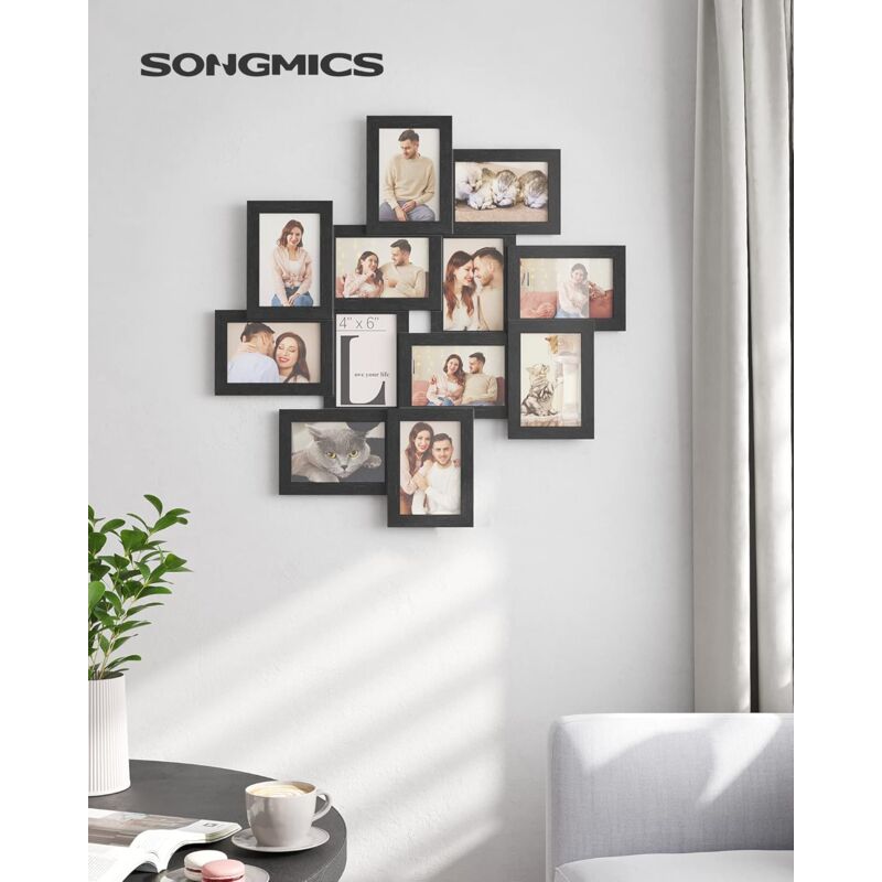 foto del prodotto songmics cornice portafoto per foto 10 x 15 cm, con cornice in vetro trasparente, da montare, colore nero