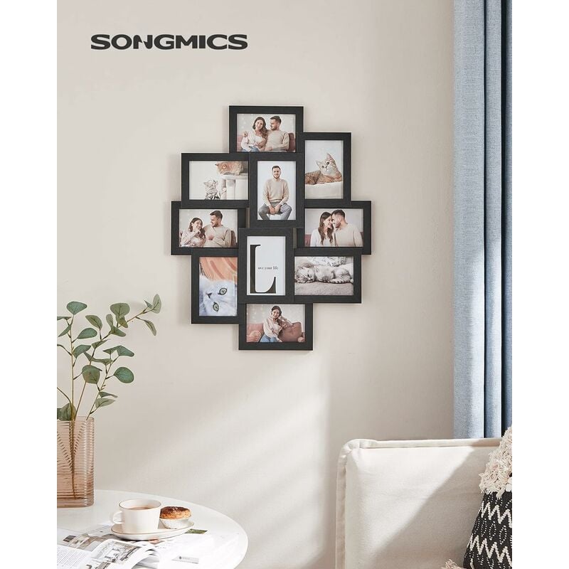 foto del prodotto songmics cornici foto con 10 posti, 10 x 15 cm per ogni foto, cornici foto collage, da montare, mdf nero