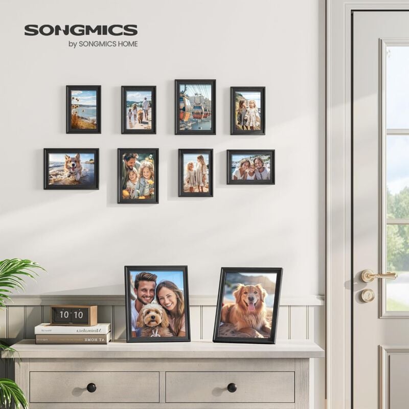 foto del prodotto songmics cornici per foto con 16 passepartout, set di 10 portafoto, due cornici 8x10, quattro 5x7, quattro 4x6, da parete o tavolo, 12 chiodi senza
