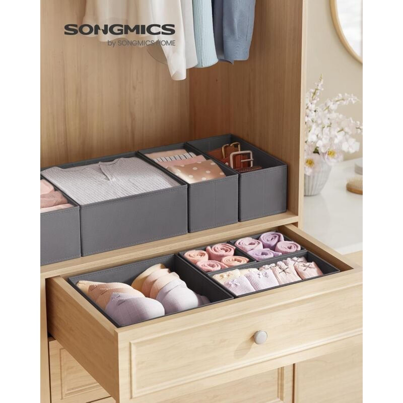 foto del prodotto songmics divisore per cassetti, organizzatore per armadio, set di 6, scatole di stoccaggio pieghevoli in tnt, per calze, biancherie, reggiseni,