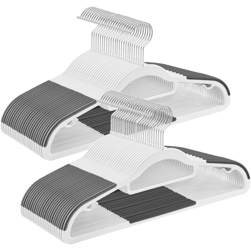 foto del prodotto songmics grucce 50 pezzi, grucce appendiabiti in plastica, antiscivolo, salvaspazio, spesso 0,5 cm, largo 42 cm, gancio girevole a 360 argento,