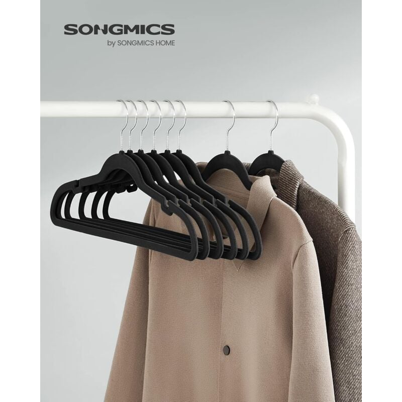 foto del prodotto songmics grucce appendiabiti in velluto 30 pezzi, antiscivolo, scanalature su spalle, barra per pantaloni, gancio girevole a 360 , salvaspazio,
