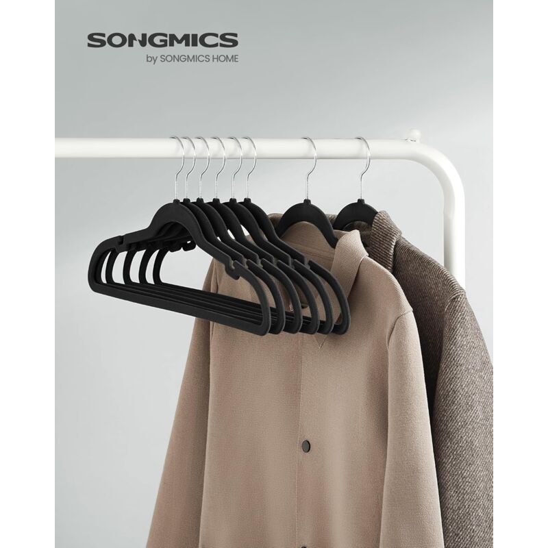 foto del prodotto songmics grucce appendiabiti in velluto 50 pezzi, antiscivolo, scanalature su spalle, barra per pantaloni, gancio girevole a 360 , salvaspazio,