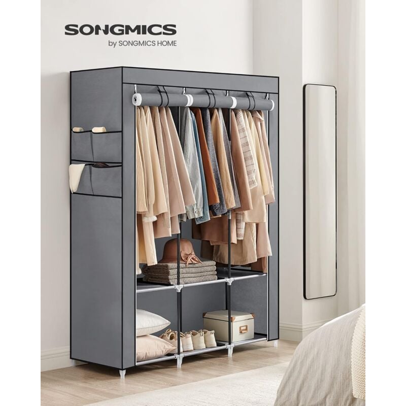 foto del prodotto songmics guardaroba, armadio portatile, porta abiti con 3 barra appendiabiti, ripiani, 4 tasche laterali, 45 x 130 x 167 cm, grande capienza per