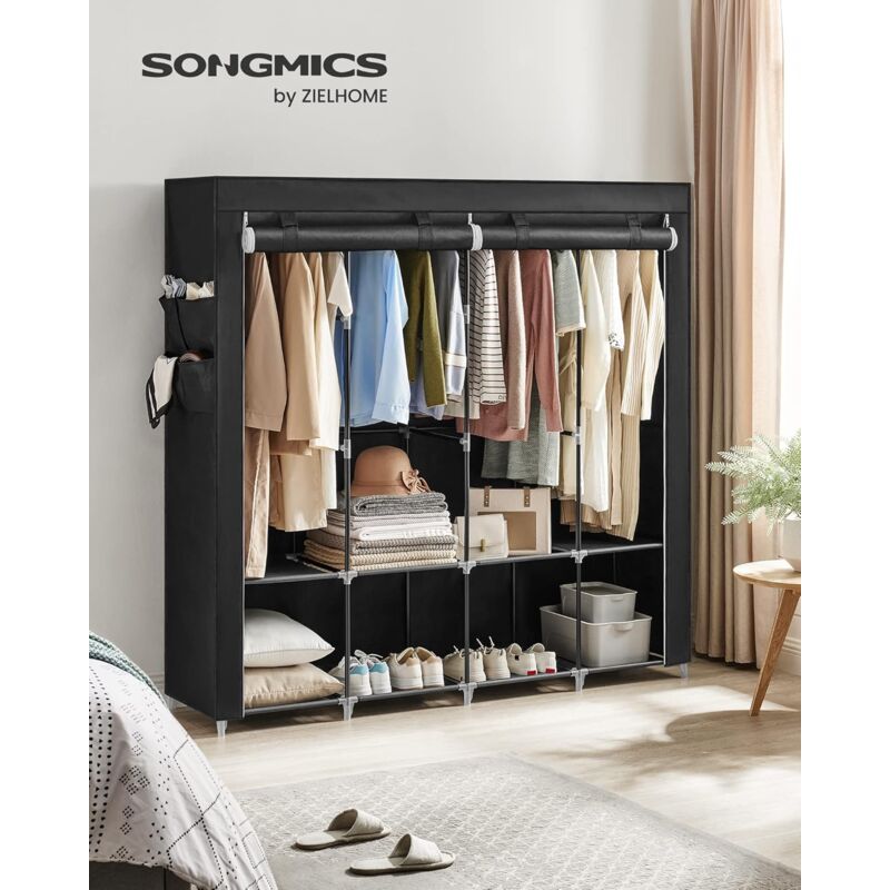 foto del prodotto songmics guardaroba, armadio portatile, porta abiti con 4 barra appendiabiti, ripiani, 4 tasche laterali, 45 x 170 x 167 cm, grande capienza per