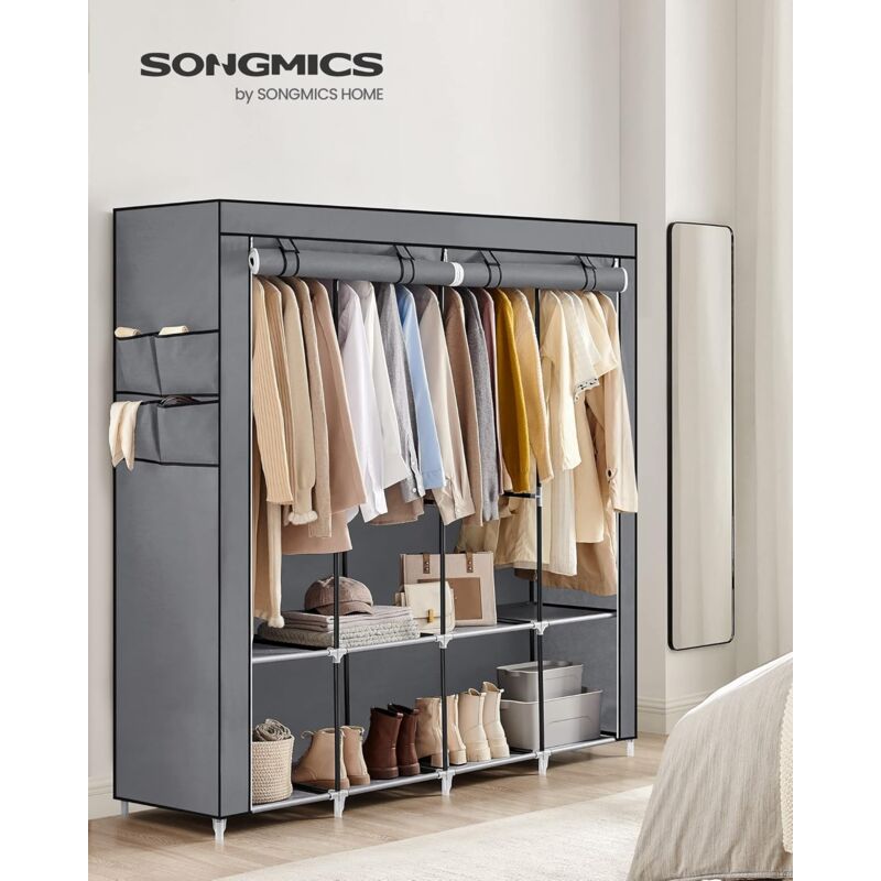 foto del prodotto songmics guardaroba, armadio portatile, porta abiti con 4 barra appendiabiti, ripiani, 4 tasche laterali, 45 x 170 x 167 cm, grande capienza per