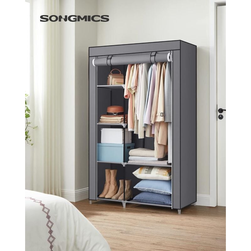 foto del prodotto songmics guardaroba in tessuto, armadio pieghevole, 6 ripiani e 1 barra appendiabiti, struttura in metallo, 45 x 105 x 168 cm, per camera da letto,