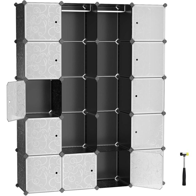 foto del prodotto songmics guardaroba modulare, armadietto fai da te, scaffale a 5 ripiani 4 righe con scomparti a cubo, mobiletto in plastica, 143 x 36 x 178 cm,