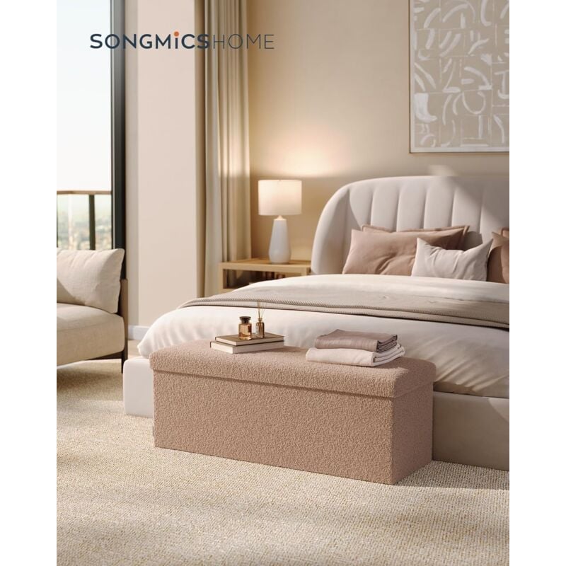 foto del prodotto songmics home cassapanca, pouf contenitore, sgabello poggiapiedi pieghevole 38 x 110 x 38 cm, regge fino a 300 kg, per soggiorno, camera da letto,