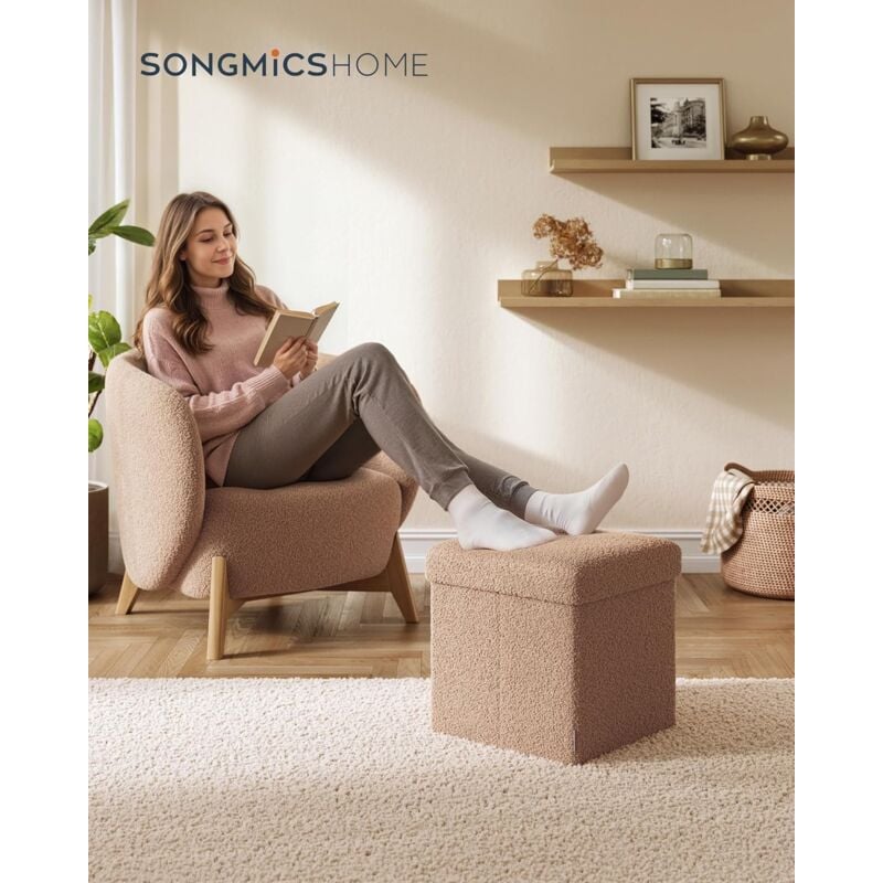 foto del prodotto songmics home cassapanca, pouf contenitore, sgabello poggiapiedi pieghevole 38 x 38 x 38 cm, regge fino a 300 kg, per soggiorno, camera da letto,
