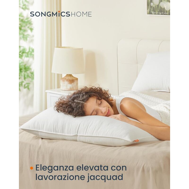foto del prodotto songmics home set di 2 cuscini da letto, 70 x 50 cm, consistenza media, per chi dorme sulla schiena, sulla pancia e sul lato, lavabile in lavatrice,