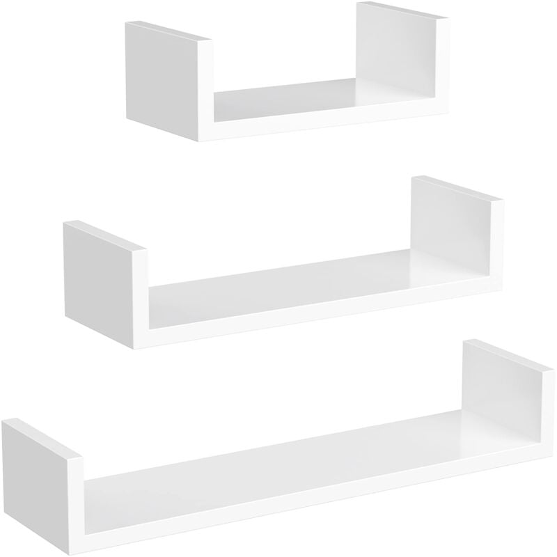foto del prodotto songmics mensole da muro, set da 3, da parete, 30 45 60 cm, decorative, ogni mensola con portata di 10 kg, per soggiorno studio bagno cucina, bianco