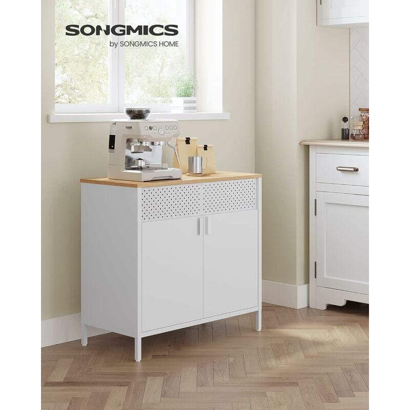 foto del prodotto songmics mobile, organizzatore, armadio in metallo, con doppia anta, chiusura magnetica, ripiani regolabili, struttura in acciaio, colore naturale e