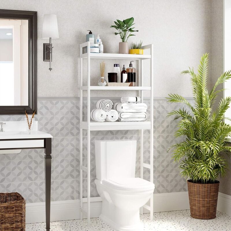 foto del prodotto songmics mobiletto per wc, mensola da bagno in bamb , supporto portaoggetti a 3 livelli, organizer per bagno, con ripiani regolabili, carico 15