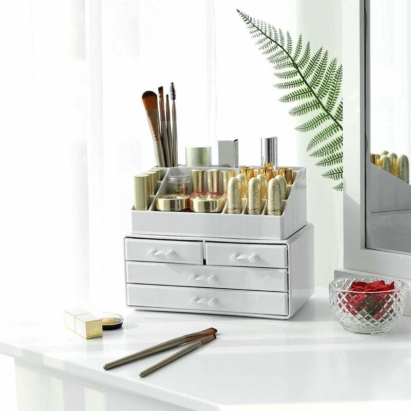 foto del prodotto songmics organizzatore per cosmetici, porta trucchi con 4 cassetti e 16 scomparti di diverse dimensioni, tappetini antiscivolo, per accessori make