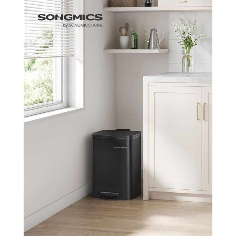 foto del prodotto songmics pattumiera da cucina, cestino da 20 l, cestino a pedale in acciaio, con secchio interno, chiusura morbida e resta aperto, nero inchiostro