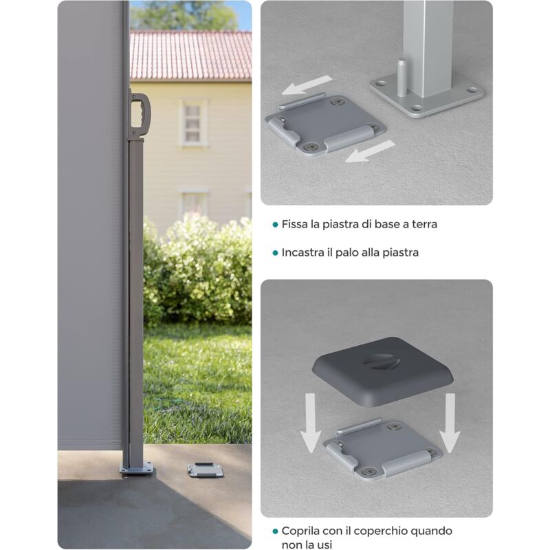 foto del prodotto songmics piastra base per palo di supporto di tenda laterale, piastra metallica con copertura in plastica, fissaggio estraibile, solo per tende