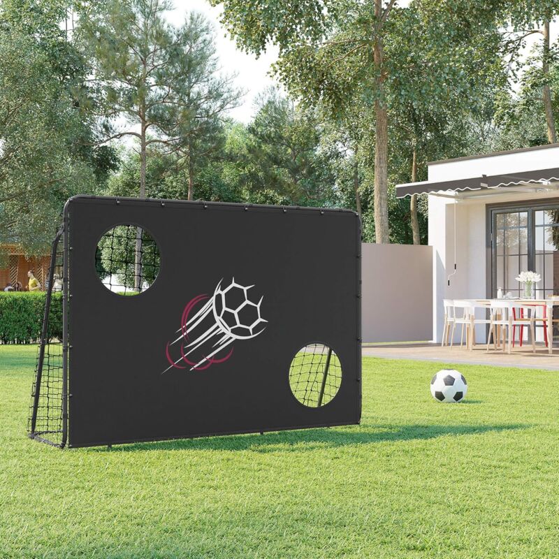 foto del prodotto songmics porta da calcio con telo di bersaglio, per bambini, assemblaggio veloce, in giardino, cortile, parco, spiaggia, tubi in ferro e rete di