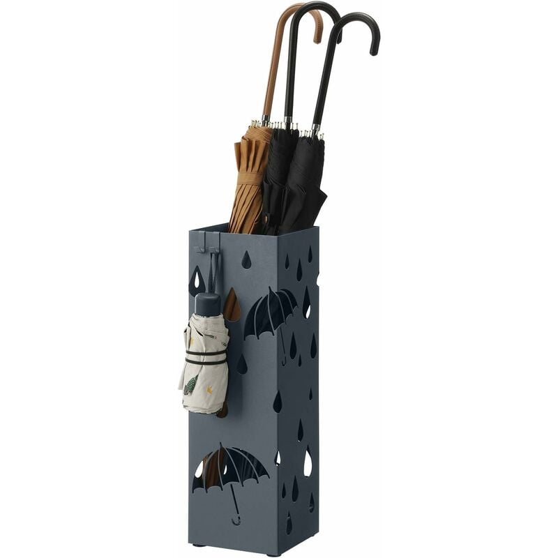 foto del prodotto songmics porta ombrelli in metallo, contenitore per ombrelli con vaschetta scolapioggia e 4 gancetti, 15,5 x 15,5 x 49 cm, grigio antracite