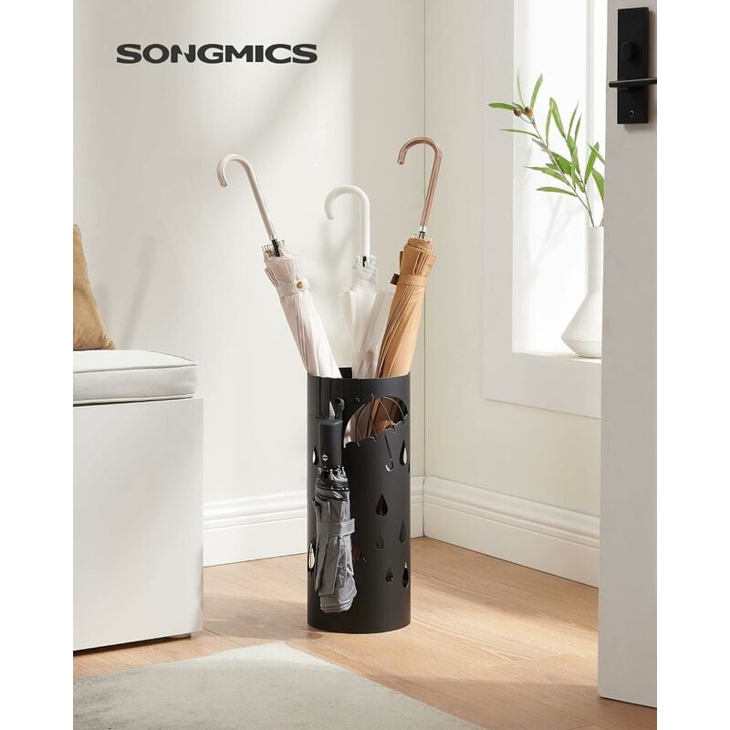 foto del prodotto songmics porta ombrelli per entrata, supporto per ombrelli in acciaio, con vaschetta scolapioggia raccogligocce rimovibile e 4 ganci, diametro 17 x